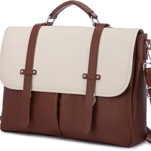 New LOVEVOOK Sophisticated Brown and Cream Briefcase/ Fits 15.6” laptop